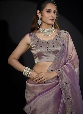 designer lavender handwork zarkan border kanjivaram silk saree 3