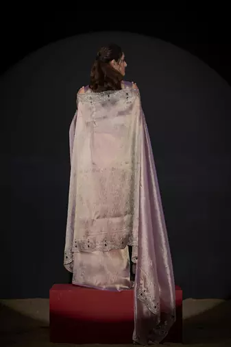 designer lavender handwork zarkan border kanjivaram silk saree
