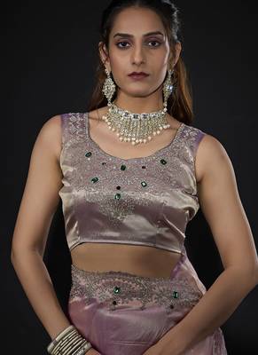 designer lavender handwork zarkan border kanjivaram silk saree 5