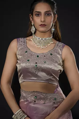 designer lavender handwork zarkan border kanjivaram silk saree