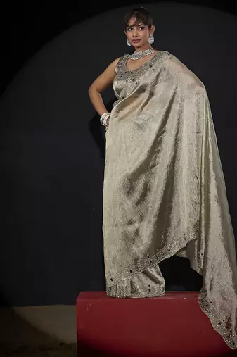 designer handwork zarkan border kanjivaram silk saree for party
