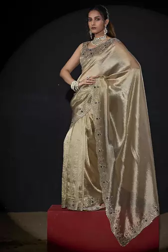 kanjivaram silk saree with handwork zarkan border work