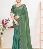 Designer ice blue heavy zarkan work satin silk saree