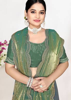 ice blue satin designer silk saree with heavy zarkan work 2