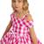 Pink checked print satin off-shoulder fit & flare kids dress
