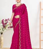 Designer rani heavy zarkan work satin silk saree