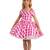 Pink checked print satin off-shoulder fit & flare kids dress