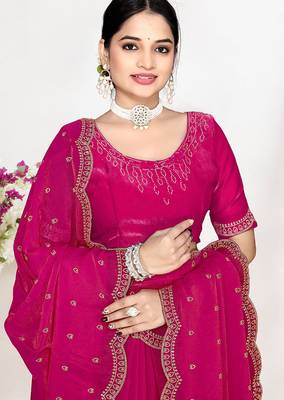 designer rani satin silk saree with heavy zarkan embroidery
 2