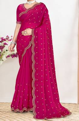 designer rani satin silk saree with heavy zarkan embroidery
 3
