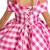 Pink checked print satin off-shoulder fit & flare kids dress
