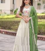 White Embroidery Zari Coding Sequins Work Lahenga Choli And Duptta