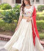 White Embroidery Zari Coding Sequins Work Lahenga Choli And Duptta