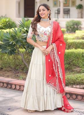 white cosmos silk lehenga choli with embroidered dupatta 2