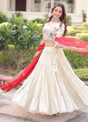 white cosmos silk lehenga choli with embroidered dupatta 3