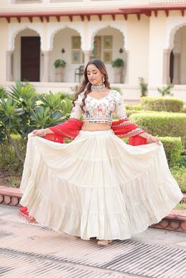 white cosmos silk lehenga choli with embroidered dupatta 4