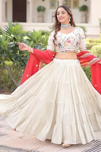 white cosmos silk lehenga choli with embroidered dupatta