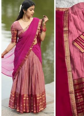 dusty rose pink kanjivaram silk half saree with gold zari work 2