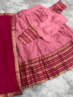 dusty rose pink kanjivaram silk half saree with gold zari work 5