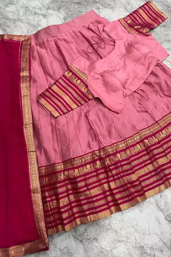 dusty rose pink kanjivaram silk half saree with gold zari work