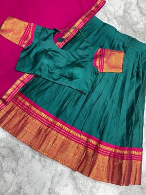 dark green kanjivaram silk half saree with gold zari weaving 5