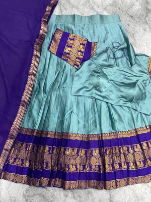 powder blue kanjivaram silk half saree with gold zari work 5