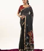 Black color muga cotton rajwadi concept weaving sarees