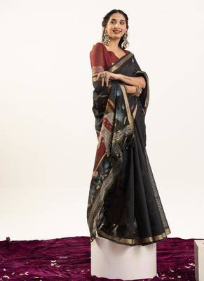 black muga cotton rajwadi weaving saree 3