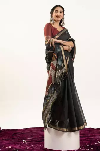 black muga cotton rajwadi weaving saree