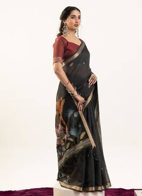 black muga cotton rajwadi weaving saree 4