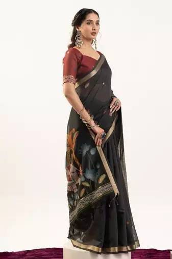 black muga cotton rajwadi weaving saree