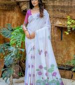 white-wine muga silk blend flower weaving sarees