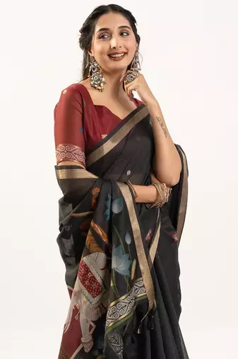 black muga cotton rajwadi weaving saree