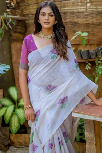 wine silk saree with floral woven design and contrast pallu