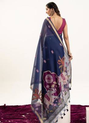 blue muga cotton rajwadi weaving saree 4