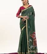 green muga cotton rajwadi weaving saree