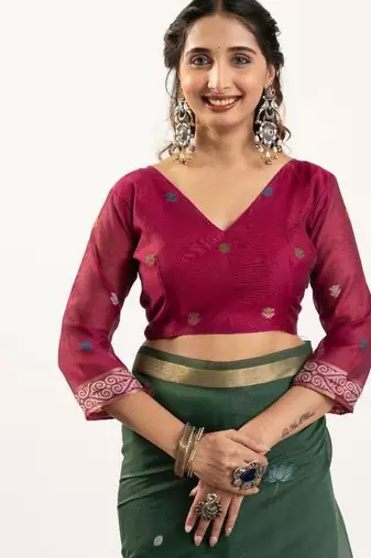green muga cotton rajwadi weaving saree