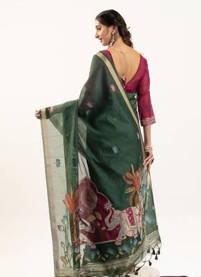 green muga cotton rajwadi weaving saree 5