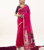 pink muga cotton rajwadi weaving saree