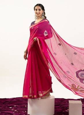 pink muga cotton rajwadi weaving saree 2
