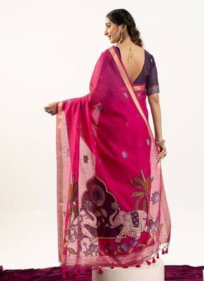 pink muga cotton rajwadi weaving saree 3