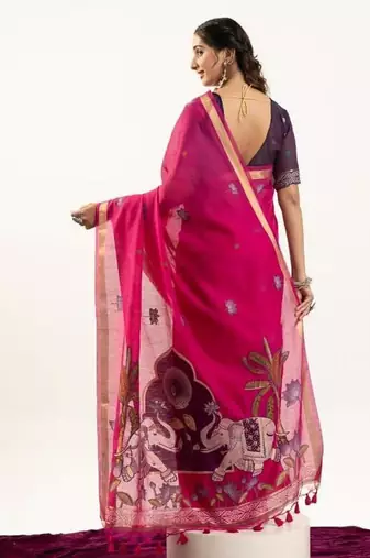 pink muga cotton rajwadi weaving saree