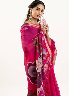 pink muga cotton rajwadi weaving saree 5