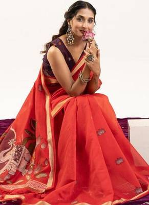 red muga cotton rajwadi weaving saree 3