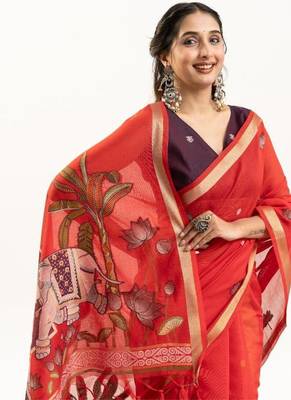red muga cotton rajwadi weaving saree 5