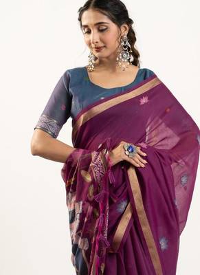 wine muga cotton rajwadi weaving saree 5