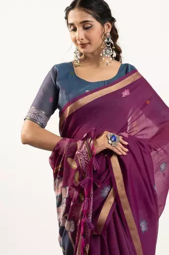 wine muga cotton rajwadi weaving saree
