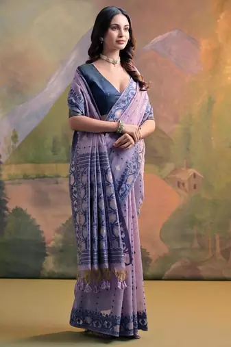 lavender muga cotton jamdani weaving saree