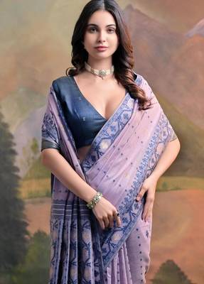 lavender muga cotton jamdani weaving saree 3
