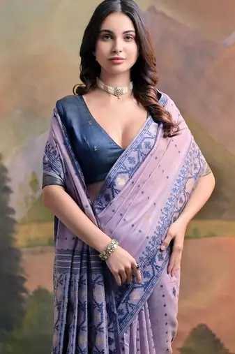 lavender muga cotton jamdani weaving saree