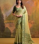 Pista color muga cotton jamdani concept weaving sarees